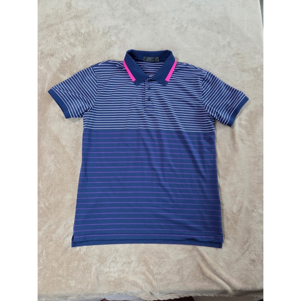 G/FORE Polo Golf Shirt Men Small Blue w/ Stripes Stretch Short Sleeves EUC